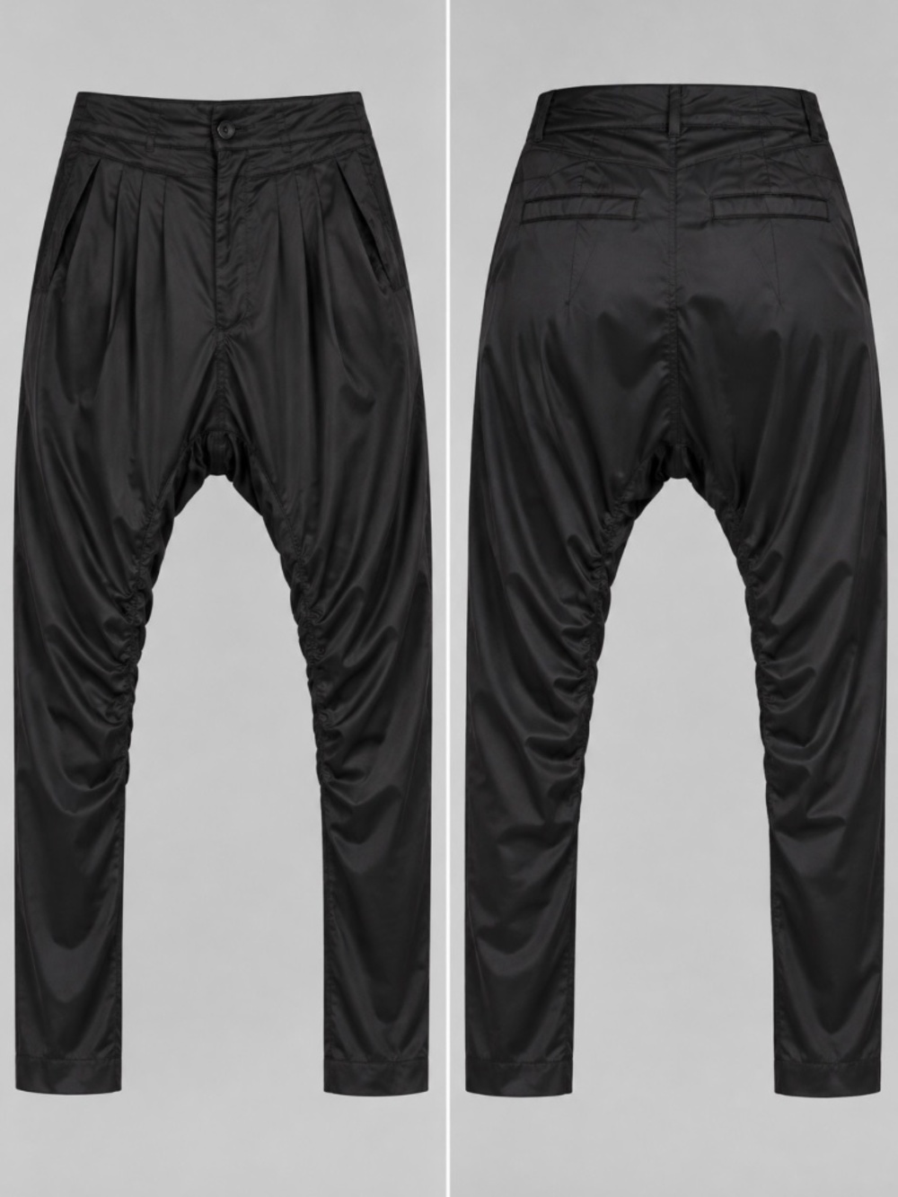 ONLY Limitless Denim Black Satin Drop Crotch Harem Pants Avant Garde Y2K